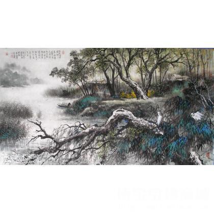 湖畔人家 山水画 宛建国作品 类别: 国画山水作品